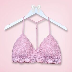 Aerie Eyelash Lace Padded Bralette Medium | Soft Pink, T-Back, Lightly Padded